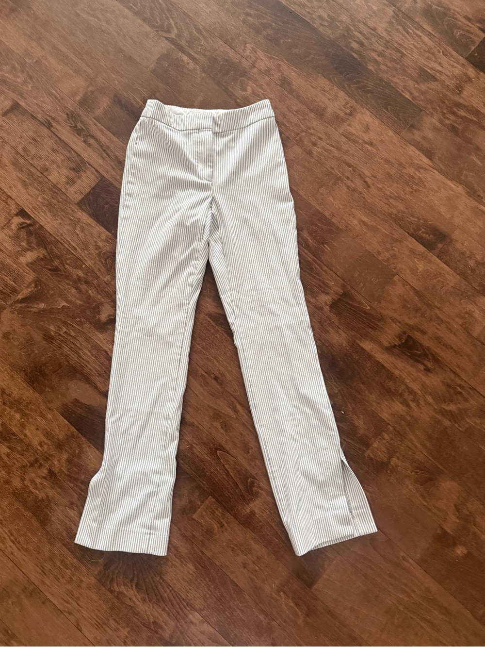 Aritzia Babaton Striped White and Light Gray Slim Flare Pants